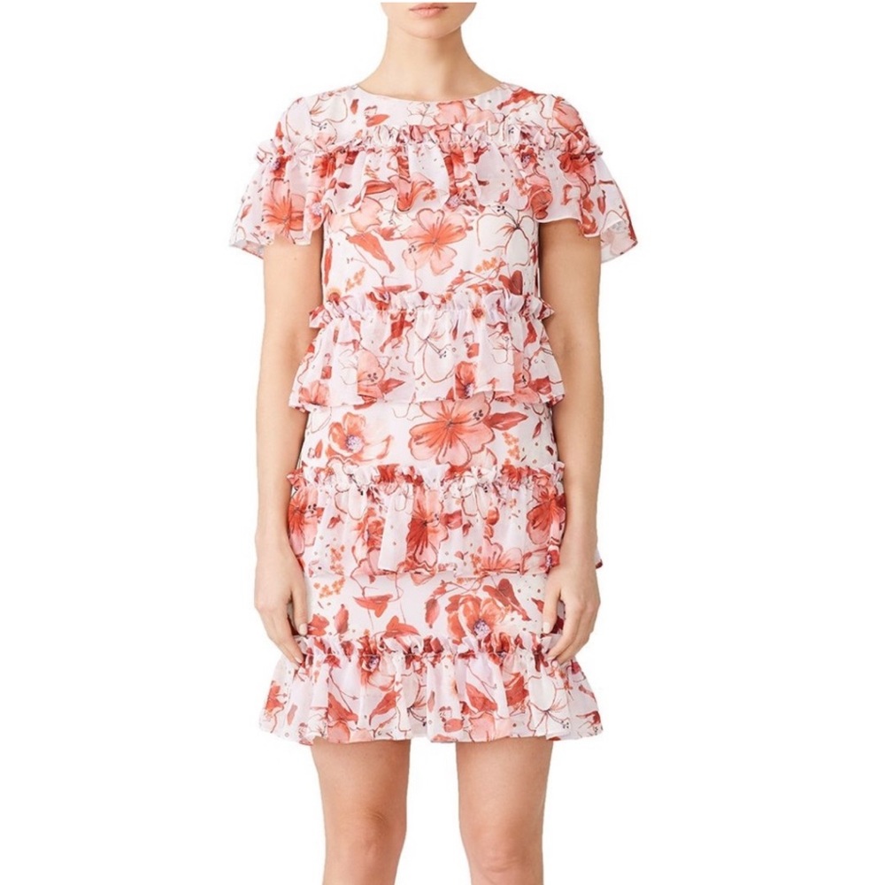 Badgley Mischka Floral Ruffle Dress